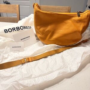Borbonese Medium Luna Hobo Bag in Orange Leather  NWT